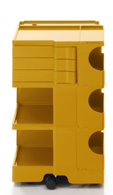 Gelber Boby Rollcontainer mit Schubladen und Fächern, ideal für Büro und Homeoffice.